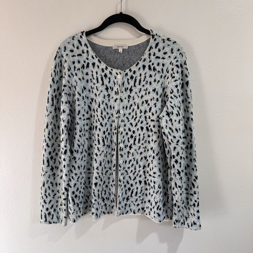 Tyler Boe Cardigan Sweater XL Cotton Cashmere Knit Leopard Blue Black Soft Comfy
